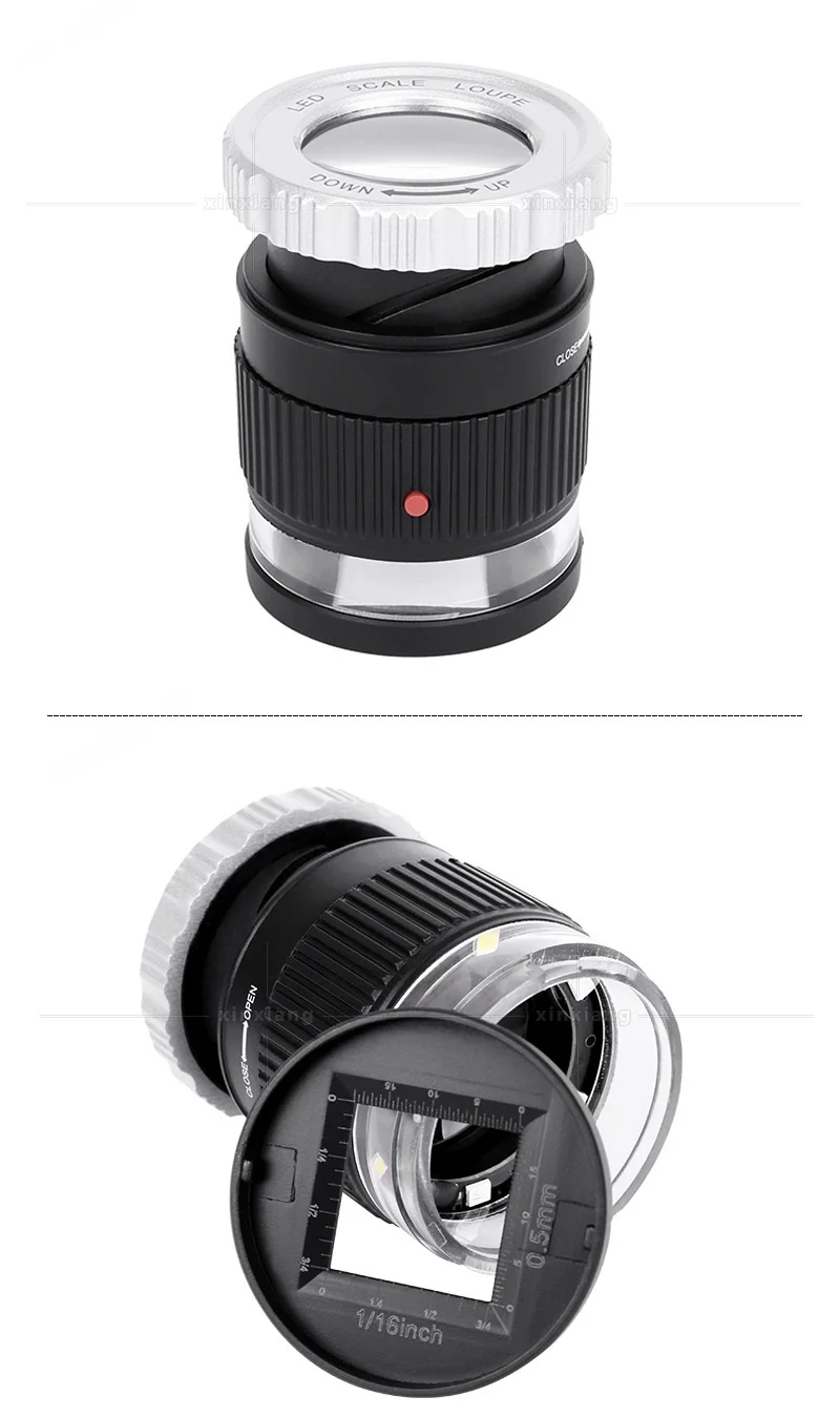 Cylindrical Scale Magnifier 30X Black/White HD Magnifying Glass With LED Lights Optical Glass 3 LED Magnifier Lupe Jewelry Loupe