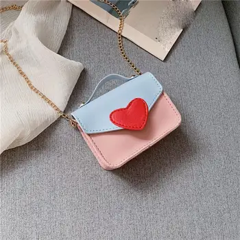 

Girls Mini Shoulder Bag Heart Shape Mini Cross Body Bag Fashion Children Candy Color Mini Leather Flap Cover Bag Handbags #15