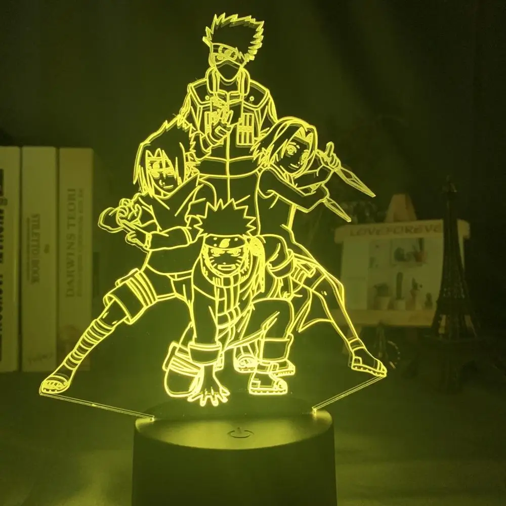 Светодиодный ночник с аниме Наруто Узумаки командный 7 дюймов Sasuke Kakashi Hatake