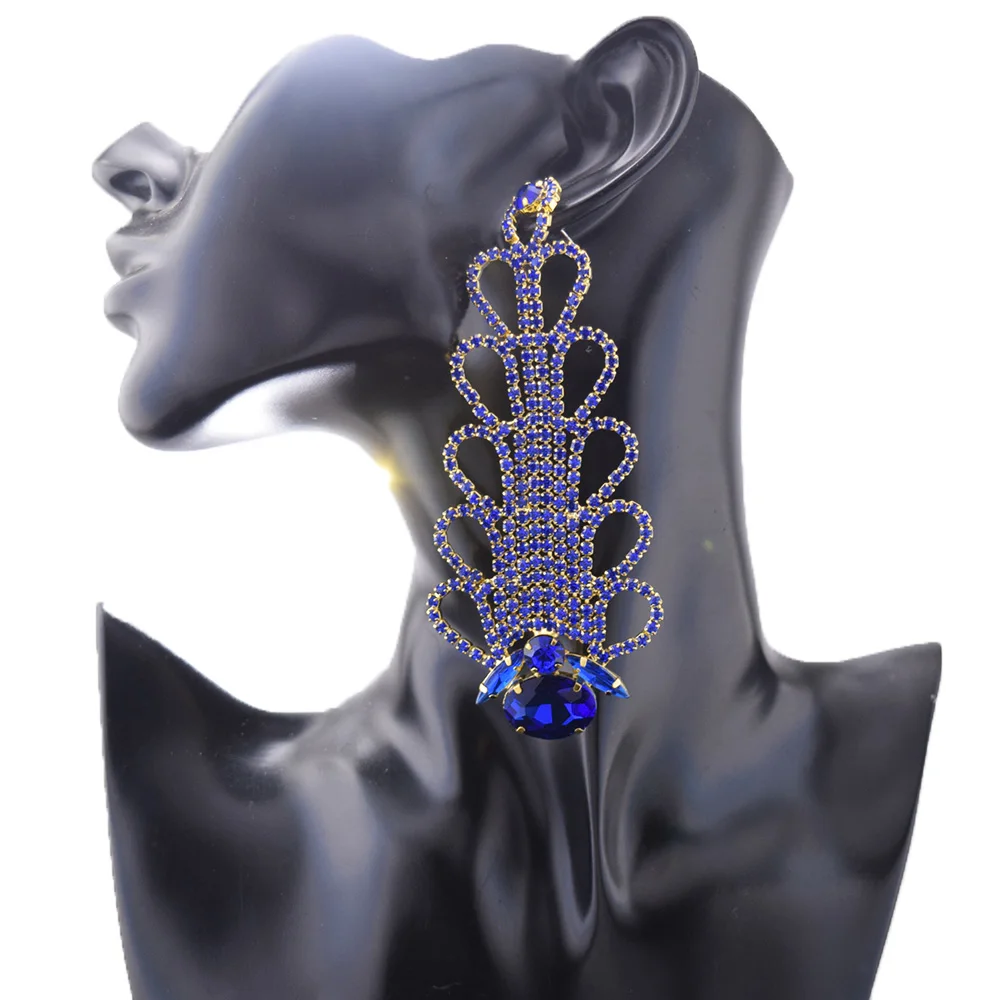 

11cm bright summer color Drop Dangle big Earrings Wedding Jewelry Wholesale Women christmas Earrings rhinestones crystal