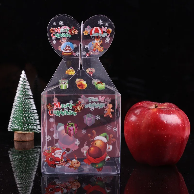10pcs PVC Candy Box Transparent Christmas Gift Box Packaging Santa Claus Snowman Elk Candy Apple Boxes transparent bag - Цвет: D