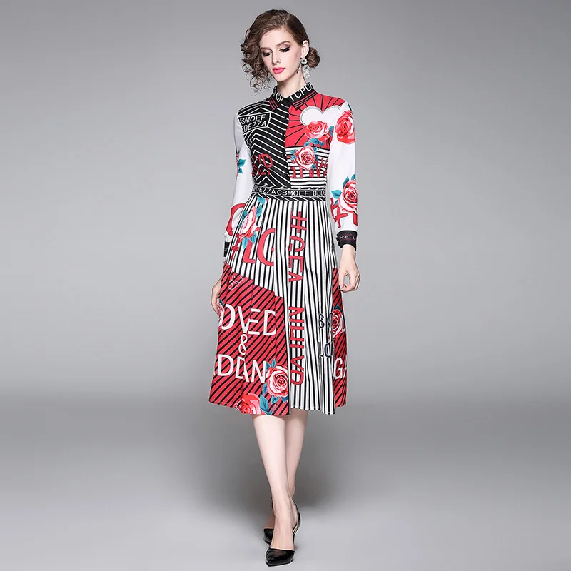 

2019 New Autumn Fashion and all-around close waisted and slim positioning Printed Dress