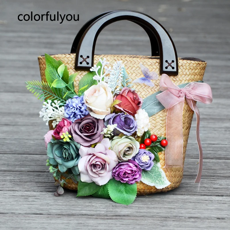 

Flowers Straw Bags for Women 2023 Summer Hand-Woven Rattan Bag Handmade Woven Purse Wicker Beach Bag Bohemia Bali Handbag Bolsos