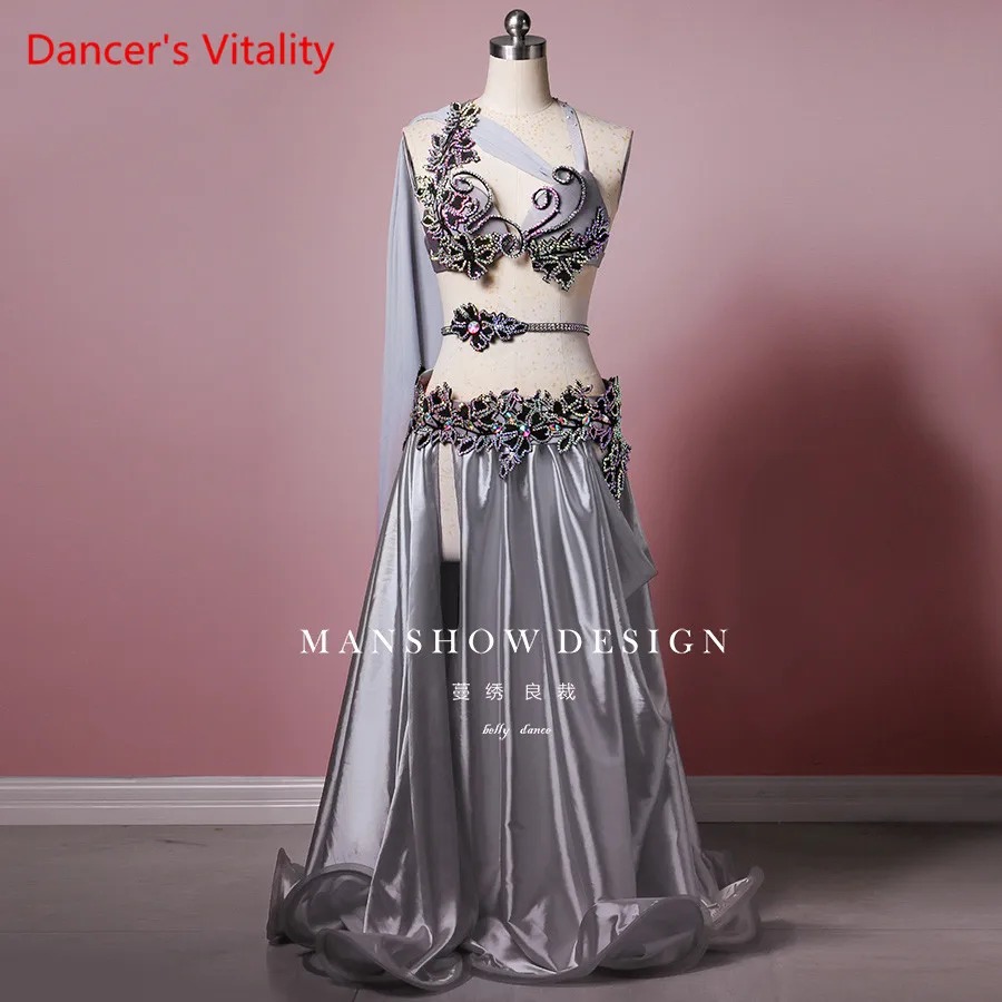 Костюм для танца живота сексуальный Высококачественный танцевальный костюм серебристо-серый пояс цепочка для танца живота роскошный костюм на заказ