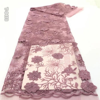 

Latest African Embroidery Tulle Lace Fabric 2020 High Quality French Milk Silk Lace Fabric With Sequins 5 Yards