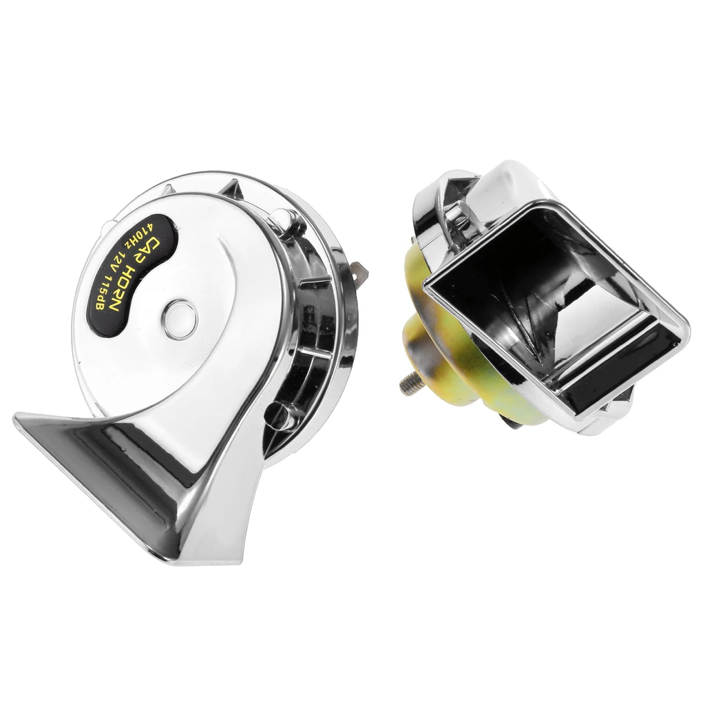 2Pcs Electric Air Snail Horn 12V 115dB Dual-tone General Fit For Car Silver
