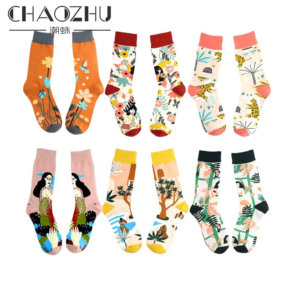 CHAOZHU 80s 90s young vintage swag fashion cool art sox забавная картина девушки сладкий гранж эстетический Креативный дизайн счастливые носки