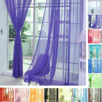 

Fashion Simple Solid Colors Tulle Door Window Curtain Washable Drape Panel Sheer Scarf Valances Translucent Design