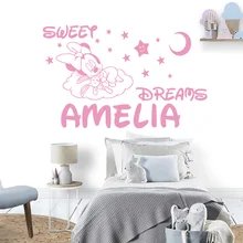 Сладкие сны минни маус пользовательское имя виниловая наклейка на стену дети имя наклейки для детской комнаты украшения спальни наклейка