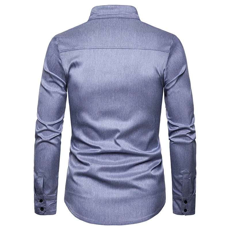 Модная брендовая мужская рубашка Camisa Masculina Осенняя новая одноцветная Мужская рубашка на пуговицах формальная деловая Повседневная рубашка