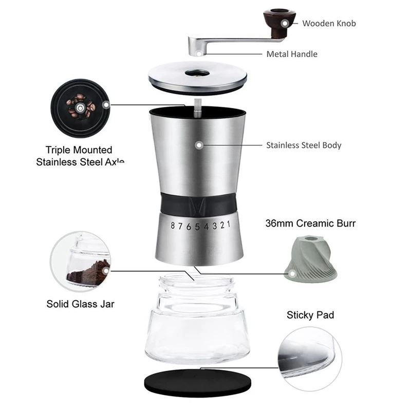 

Stainless Steel Hand Crank Grinding Conical Ceramic Coffee Grinder Manual Coffee Grinder Mill with Ceramic Burrs