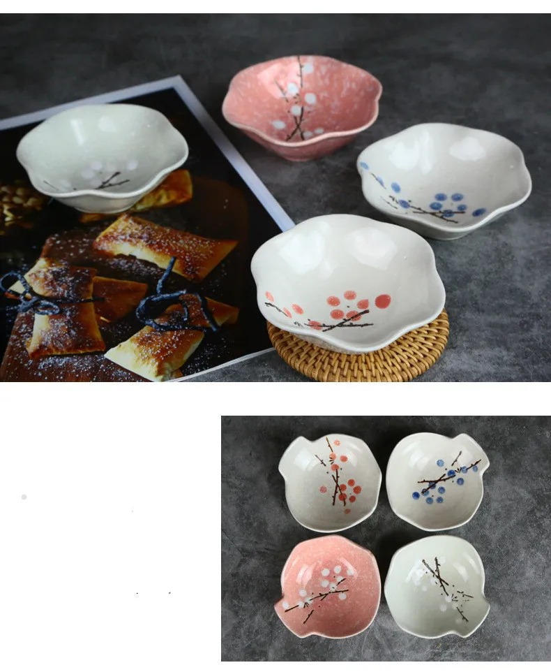 Японская ручная роспись сливы керамические тарелки для закуски тарелка Снежинка Глазурованный фарфор цветочный соус блюдо салатник Набор десертный поднос