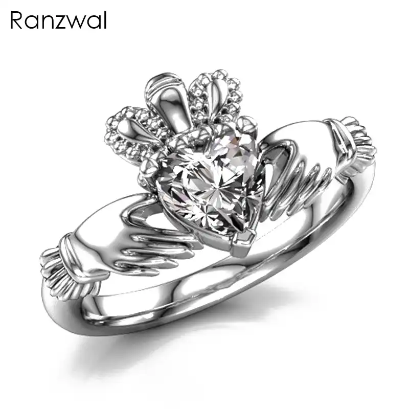 Ranzwal ファッション女性クラダハート形キュービックジルコニアリング結婚指輪 Us サイズ 6 10 ウェディング バンド Aliexpress