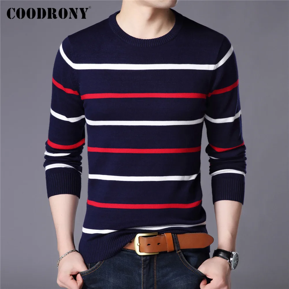 Buen trato COODRONY-suéter de algodón para hombre, Jersey informal a rayas con cuello redondo, ropa de punto para primavera y otoño, C1003 dV5V9KEK9