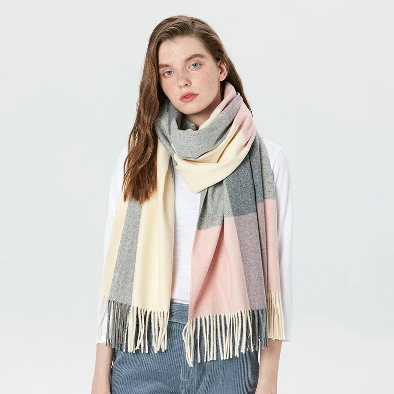 

Lattice fringed wool scarf shawl, European and American wind, autumn and winter new thicker warm shawl shawl for 200 cm*70 cm