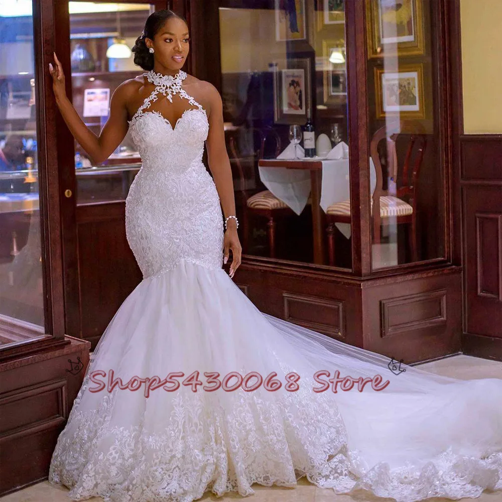 2020 Arabic Aso Ebi Vintage Lace Beaded Wedding Dresses Sheer Neck Mermaid Bridal Dresses Sexy Cheap Wedding Gowns 