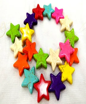 

Wholesale Rainbow Turquoise Handmade Star carved beads Howlite Turquoise stone Loose bead 15\20\25\30 mm Full strand 16"
