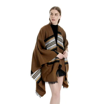 

Autumn And Winter AliExpress Hot Selling European And American Street Solid Color Striped Versitile Fashion Warm Shawl