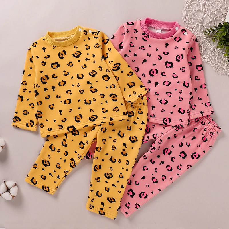 

PatPat New Arrival 2pcs Baby Girl Sweet Leopard Baby's Sets Warm Autumn Winter Long Sleeve Infant Outfits Children Clothing