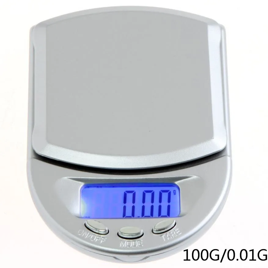 Silver 100g Портативные мини ЖК-цифровые электронные карманные весы с голубой подсветкой для домашних кухонных шкал - Цвет: Silver 100g