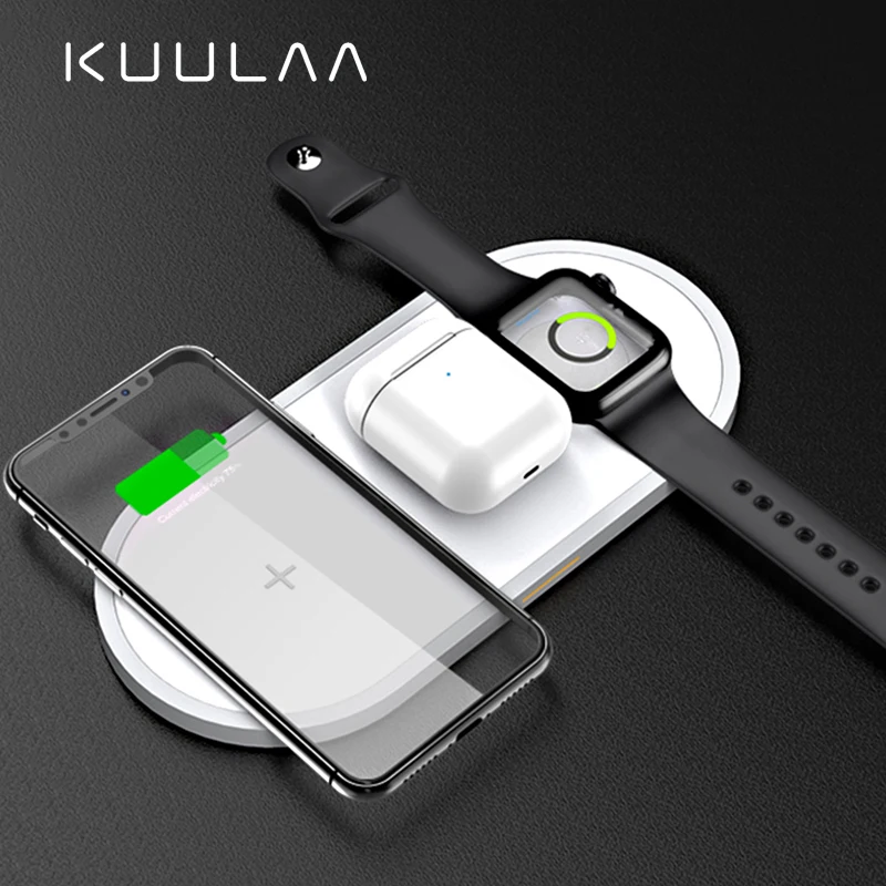 KUULAA 3 в 1 Qi Беспроводное зарядное устройство для Airpods Apple Watch 4 3 2 1 iWatch быстрая Беспроводная зарядная площадка для iPhone 11 Pro Xs Max X