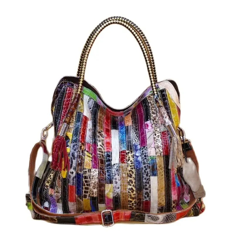 Женская сумка из натуральной кожи новая воловьей змеиной в яркую полоску 2021 г.