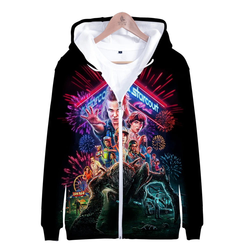 

TV Show Stranger Things 3D Zipper Hoodies Women Men Fashion Long Sleeve Hooded Sweatshirt Hip Hop Male Female