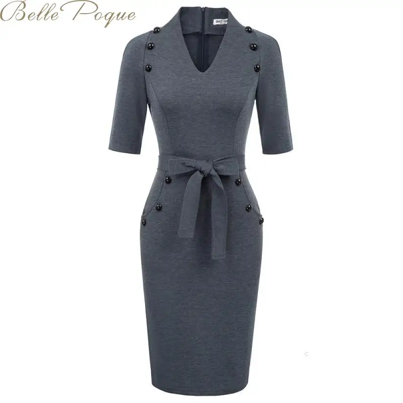 Achat Belle époque rétro robe de pansement femmes 2019 Elagant bureau dames robes nœud ceinture fête moulante robes femme