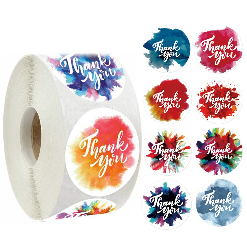 

100-500pcs Circle Floral Thank You Stickers Paper Wedding Favors Baking Envelope Seal Labels Shipping Business Label Stickers