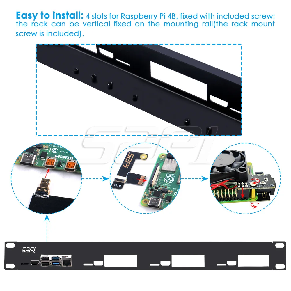 Rack de Raquete 1u para Raspberry pi 4b com Suporte de Aço Placa Micro Hdmi para Hdmi Cartão tf para Fpc Placa Cooler Acessórios p/ quadro de demonstração - Imagem 4