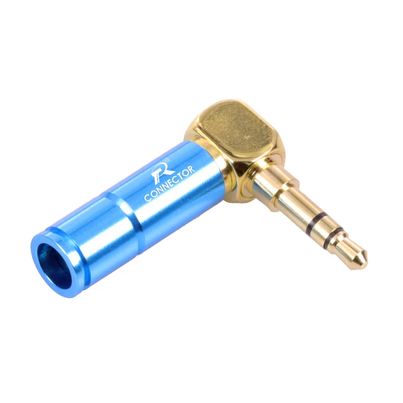 100pcs lot Right Angle 3 5mm Connector Stereo 3 Poles 3 5mm Male Plug 90 Degree Gold Plated 6mm Cable Connector Headphone Jack