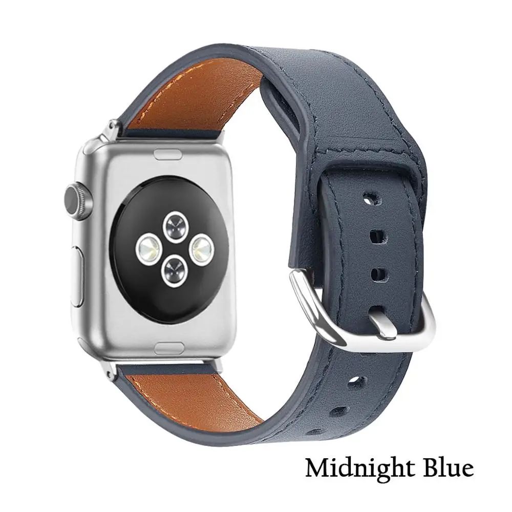 ALPQ, ремешок из натуральной кожи для Apple Watch, ремешок 38, 42, 40, 44 мм, Сменный ремень, спортивный браслет для iwatch, серия 5, 4, 3, 2, 1 - Цвет ремешка: Midnight Blue