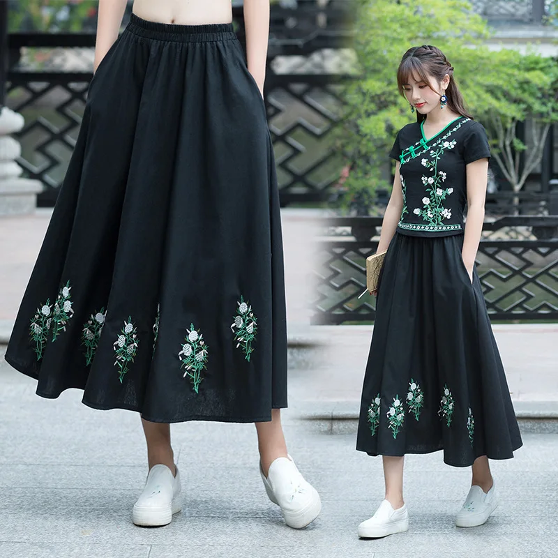 

Hgg0110 New Style Retro Artistic Cotton Linen Skirt Women's
