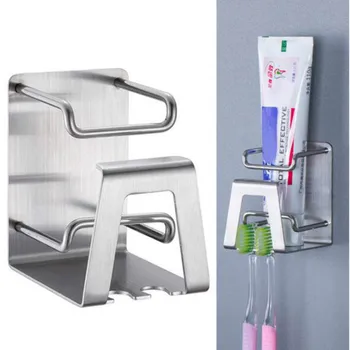 

Punch-free Self-adhesive Organizer Toothbrush Holder Stainless Steel Bathroom Accessories Toothpaste Hook Wall Mount WF922