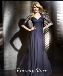 Mother Of The Bride Dresses Long Sleeved Lace Evening Gown V Neck A-Line Vestido De Noiva robe de soirée femme فساتين السهرة2022