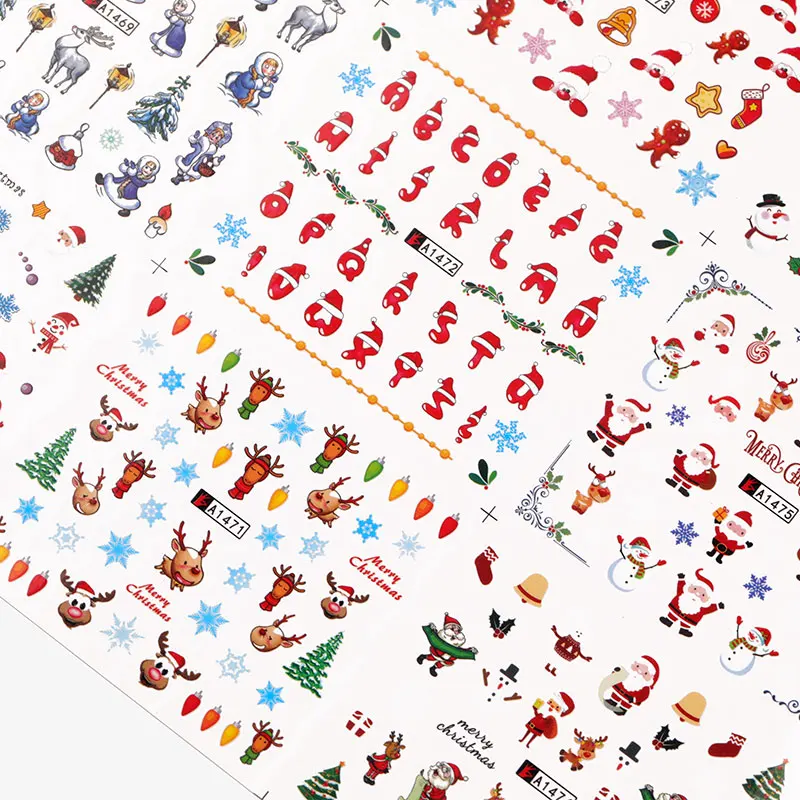 HNUIX, 12 шт., рождественские наклейки для ногтей, Водные Наклейки, снеговик, Санта Клаус, дизайн ногтей, год, слайдер, маникюр, Круглые, полный инструмент