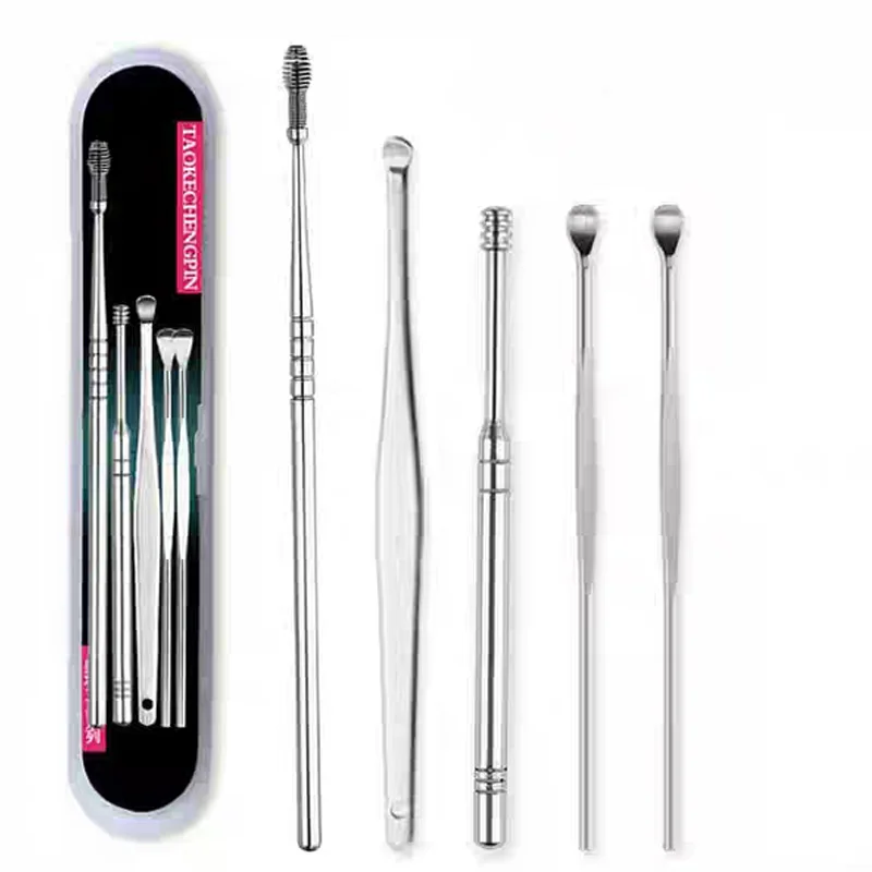 

5pcs/set Ear Wax Pickers Cleaner Stainless Steel Ear Pick Cleaner Ear Cleaner Spoon Earpick Wax Remover Curette