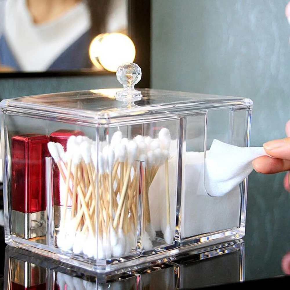 

Acrylic Cotton Swabs Storage Holder Box Transparent Makeup Cotton Pad Case Cosmetic Container Jewelry Organizer and Candy Jars
