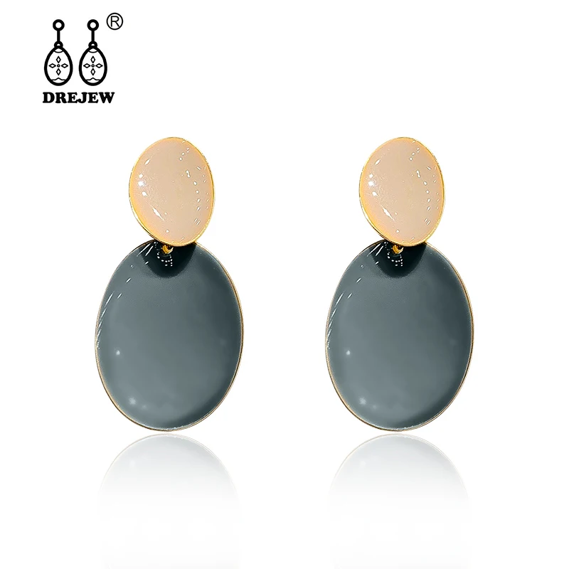 

DREJEW Green Gray Color Geometric Round Alloy Statement Dangle Earrings 2019 925 Drop Earrings for Women Wedding Jewelry HE0161