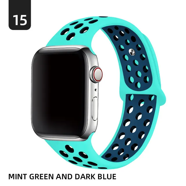 Silicone Strap For Apple Watch band 40mm 44mm 38mm 42mm 44 mm Rubber watchband smartwatch bracelet iWatch series 3 4 5 6 se band Green and blue