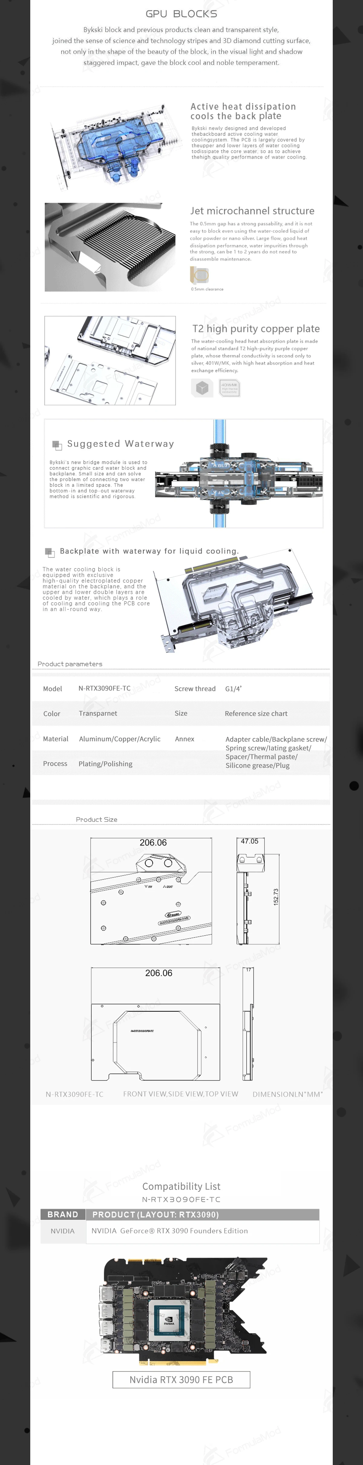Bykski GPU Block With Active Waterway Backplane Cooler For Nvidia RTX 3090 Founder Edition N-RTX3090FE-TC  