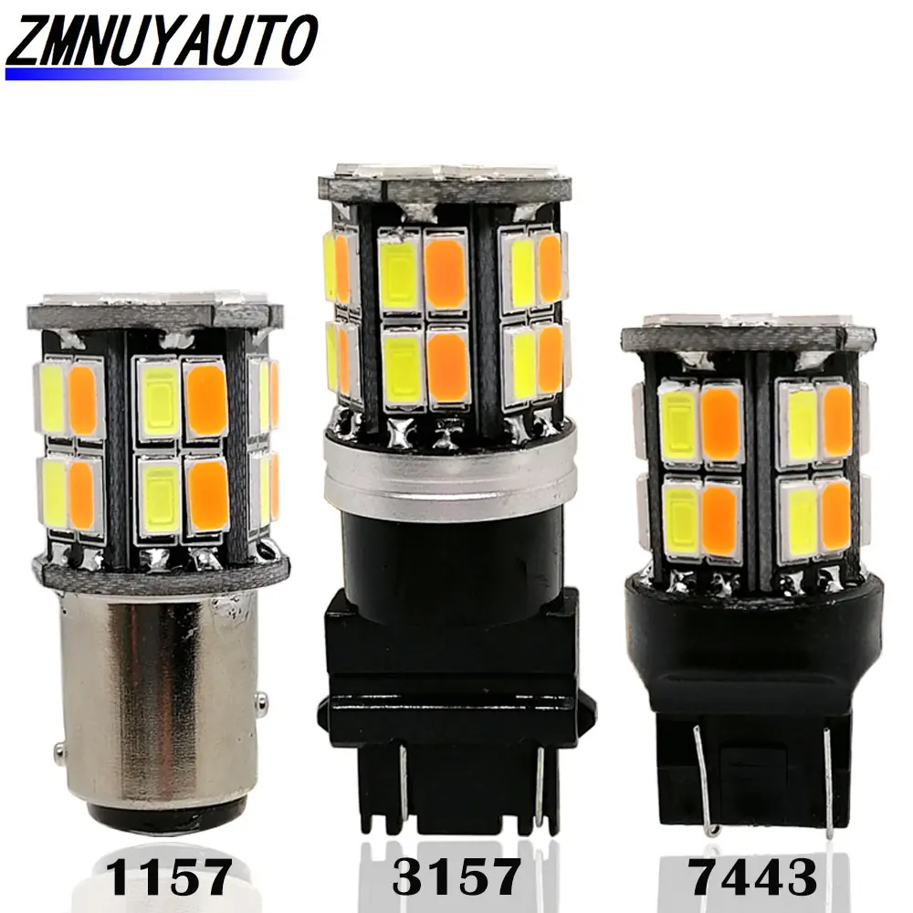 

2PCS Dual Color led dual color 3157 7443 1157 White Amber Auto Led 30smd 5630 LED DRL Light/Turn Signal Light switchback 12V