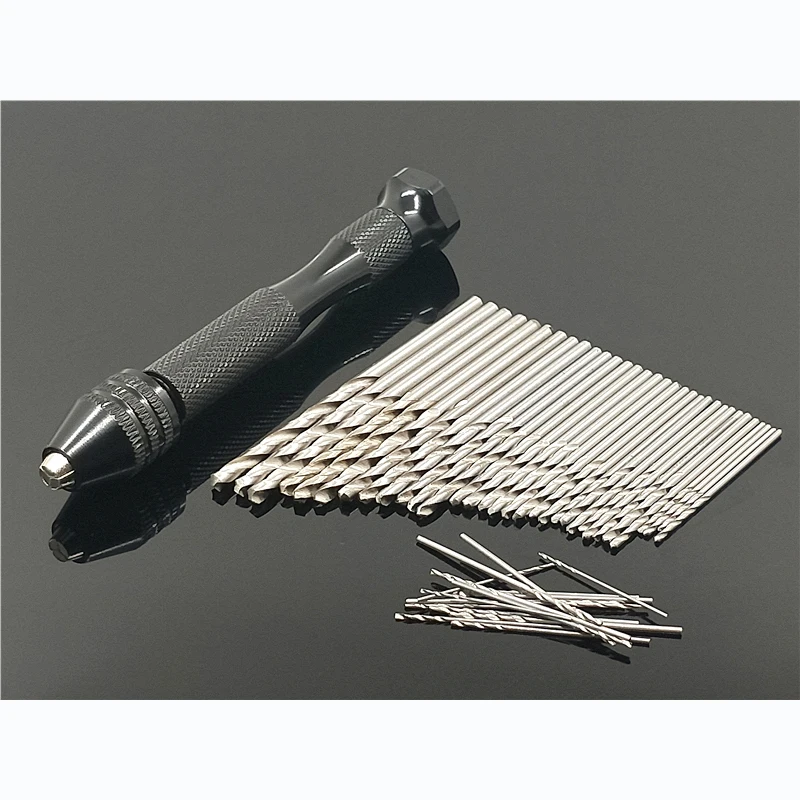 20Pcs 0.3-3.4mm Mini Micro Twist Drill Bits & Aluminum Keyless Chuck Hand Drill 