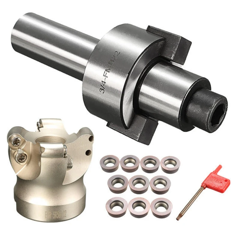 

1Pc 3/4 FMB22 Arbor Straight Shank Arbor + EMR 5R 50-22 Face Mill Cutter +10PcsRDMT1003 Carbide Inserts