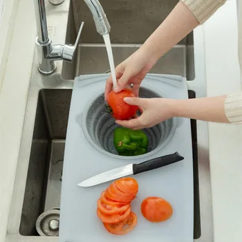 

Innovative Multi-Functional 3 in 1 Chopping Board Detachable Folding Drain Basket Sink Cutting Board Kitchen Tools YHJ101806