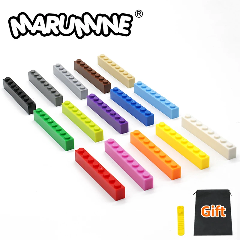 MARUMINE-bloques de construcción clásicos para niños, juego de bloques de cubo de 1x8 puntos, 50 unids/lote, piezas de bloques de construcción, juguetes educativos DIY