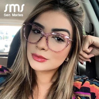 

Round Frame Women Flat Mirror Glasses Female Metal Optical Crystal Multi-Faceted Myopia Prescription Frame TR90 oculos de grau