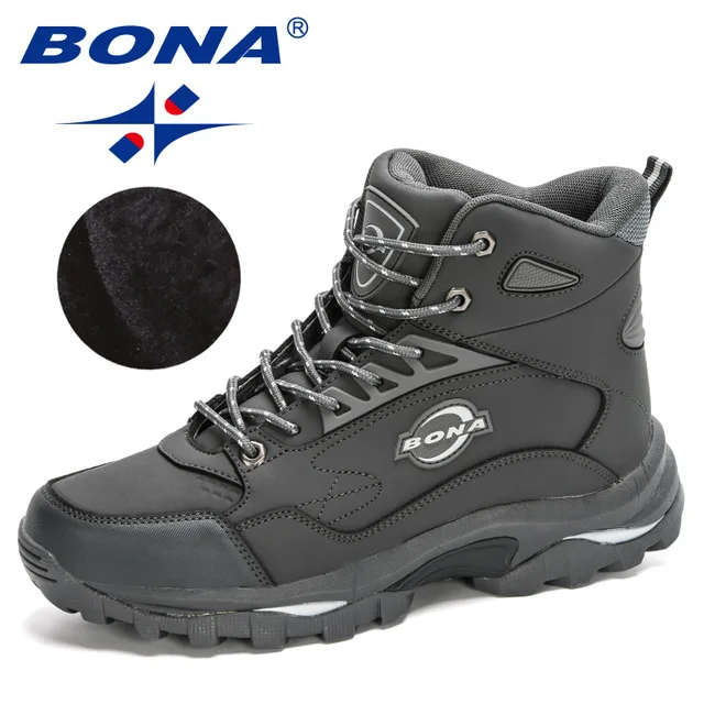 BONA 2020 New Arrival Ankle Boots Nubuck Leather Tactical Shoes Men Plush Anti-Skidding Classical Walking Footwear Masculino Dark grey S gray