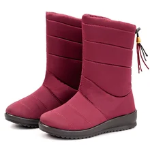 Женские ботинки; зимние ботинки до середины икры на низком каблуке; зимняя обувь; женские зимние ботинки; водонепроницаемые теплые ботинки на танкетке; botas mujer; женская обувь