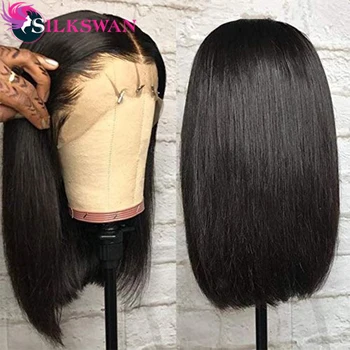 

Silkswan Straight Bob Wigs 13x4 Lace Front Wigs Brazilian Human Hair Wigs Bob Cut Wigs For Women Remy Hair 180 Density